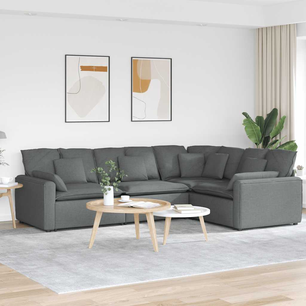 Modulares Sofa mit Kissen Stoff Dunkelgrau