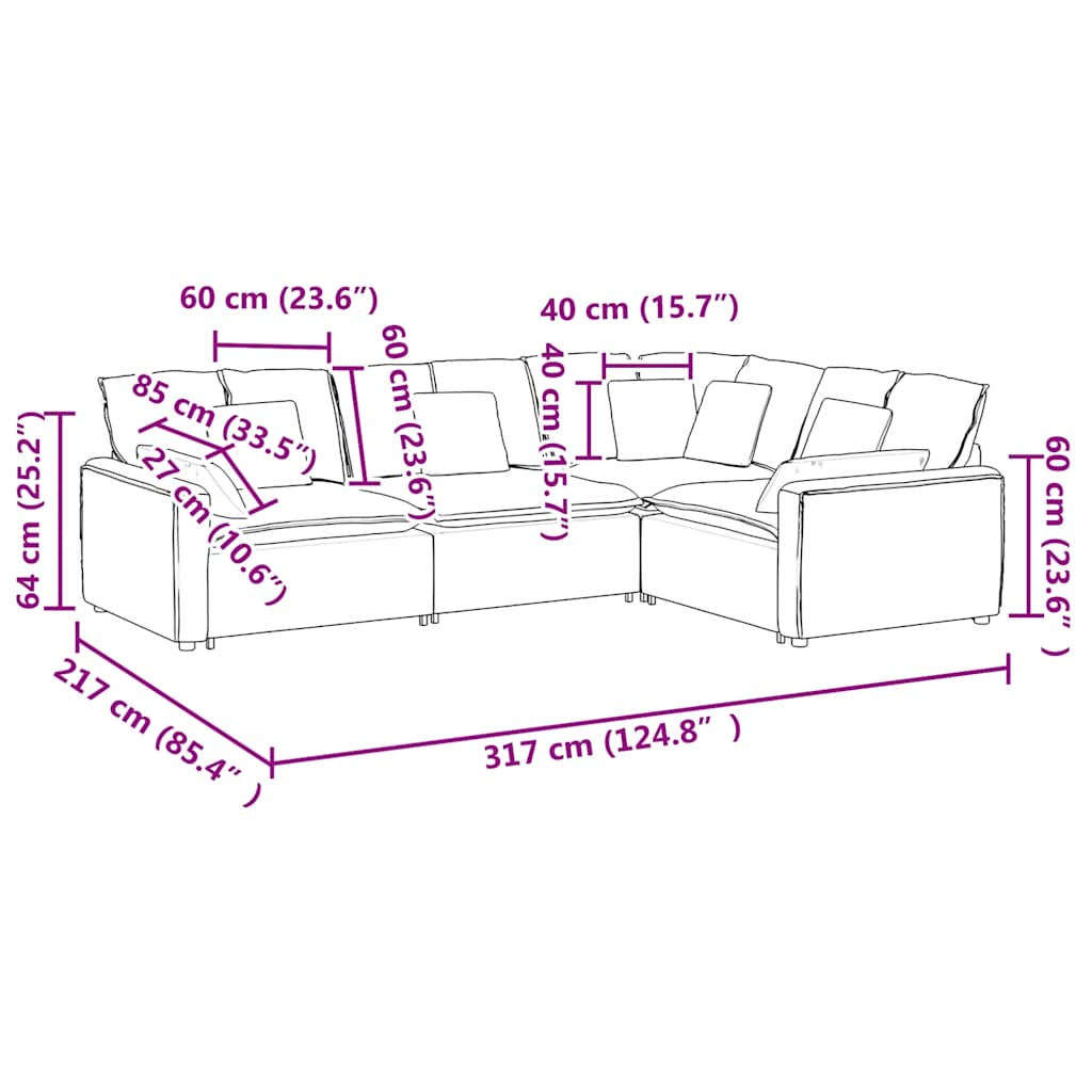 Modulares Sofa mit Kissen Stoff Schwarz