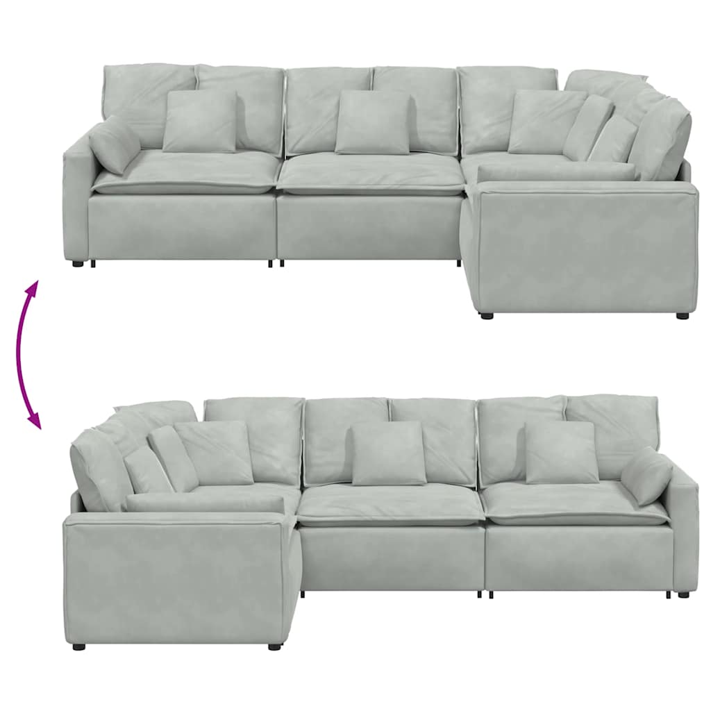 Modulares Sofa mit Kissen Samt Hellgrau