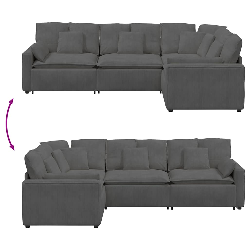 Modulares Sofa mit Kissen Cordstoff Dunkelgrau