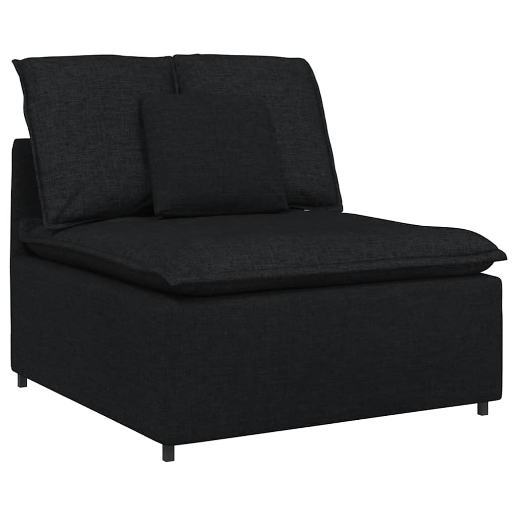 Modulares Sofa mit Fußhocker Kissen Stoff Schwarz