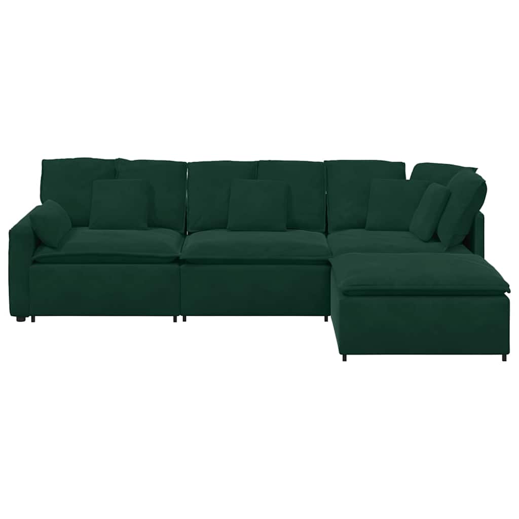 Modulares Sofa mit Fußhocker Kissen Samt Dunkelgrün