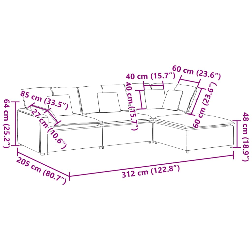 Modulares Sofa mit Fußhocker Kissen Samt Schwarz