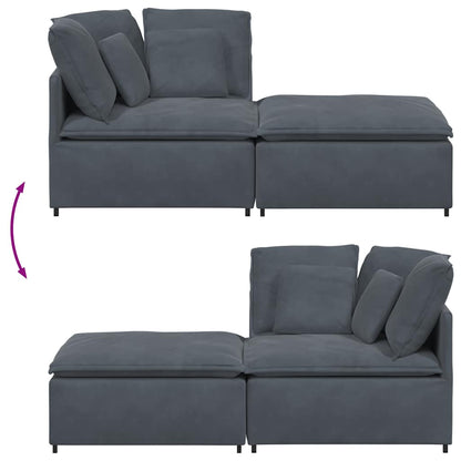 Modulares Sofa mit Fußhocker Kissen Samt Dunkelgrau