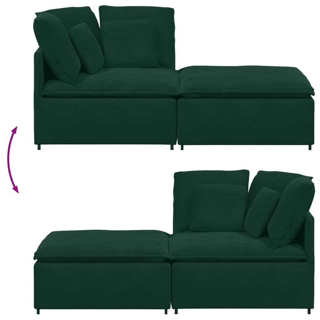 Modulares Sofa mit Fußhocker Kissen Samt Dunkelgrün