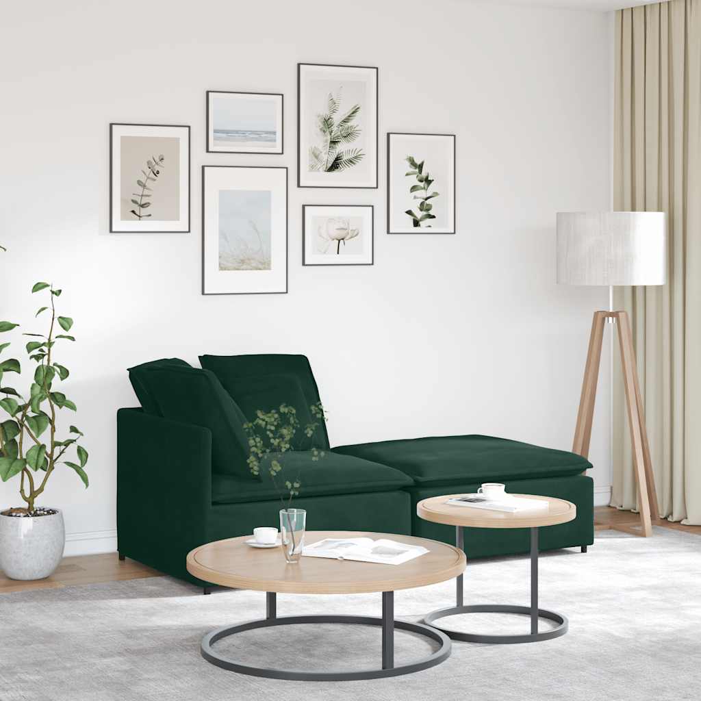 Modulares Sofa mit Fußhocker Kissen Samt Dunkelgrün
