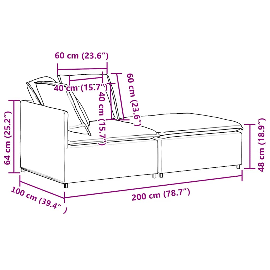 Modulares Sofa mit Fußhocker Kissen Samt Cream