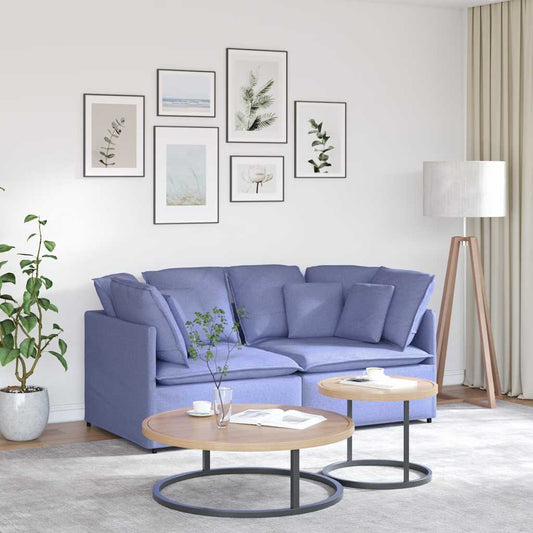 Canapé modulable avec coussins en tissu bleu denim