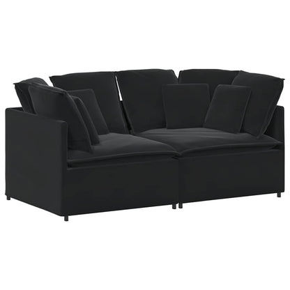 Modulares Sofa mit Kissen Samt Schwarz