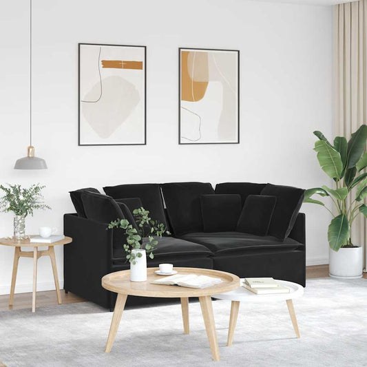 Canapé modulable avec coussins en velours noir