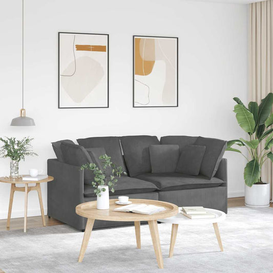 Canapé modulable avec coussins en velours côtelé gris foncé