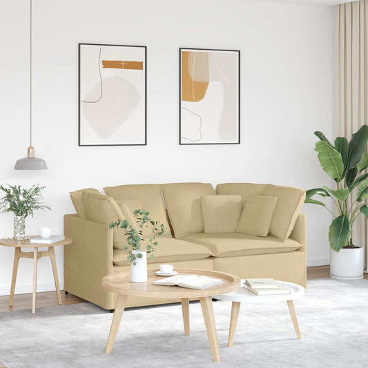 Canapé modulable avec coussins en tissu velours côtelé vert clair gris