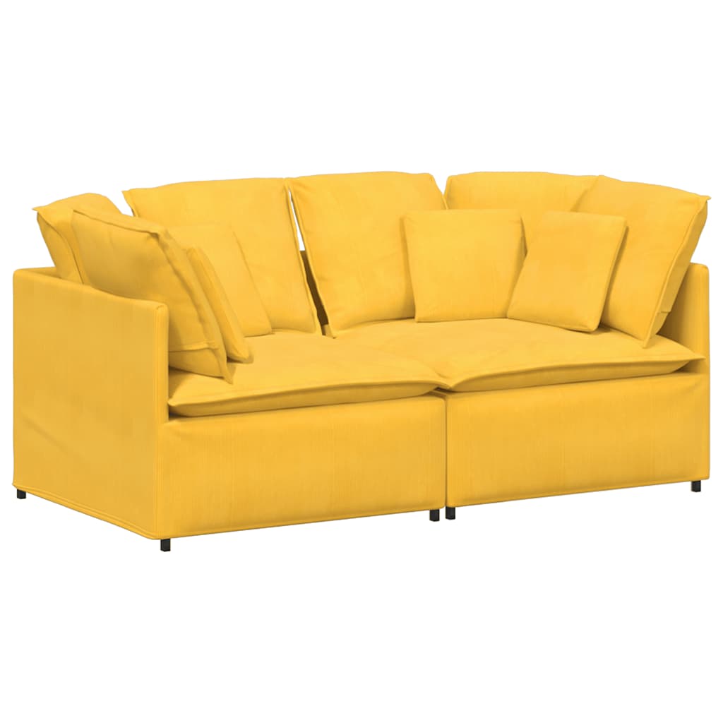 Canapé modulable avec coussins en velours côtelé jaune clair