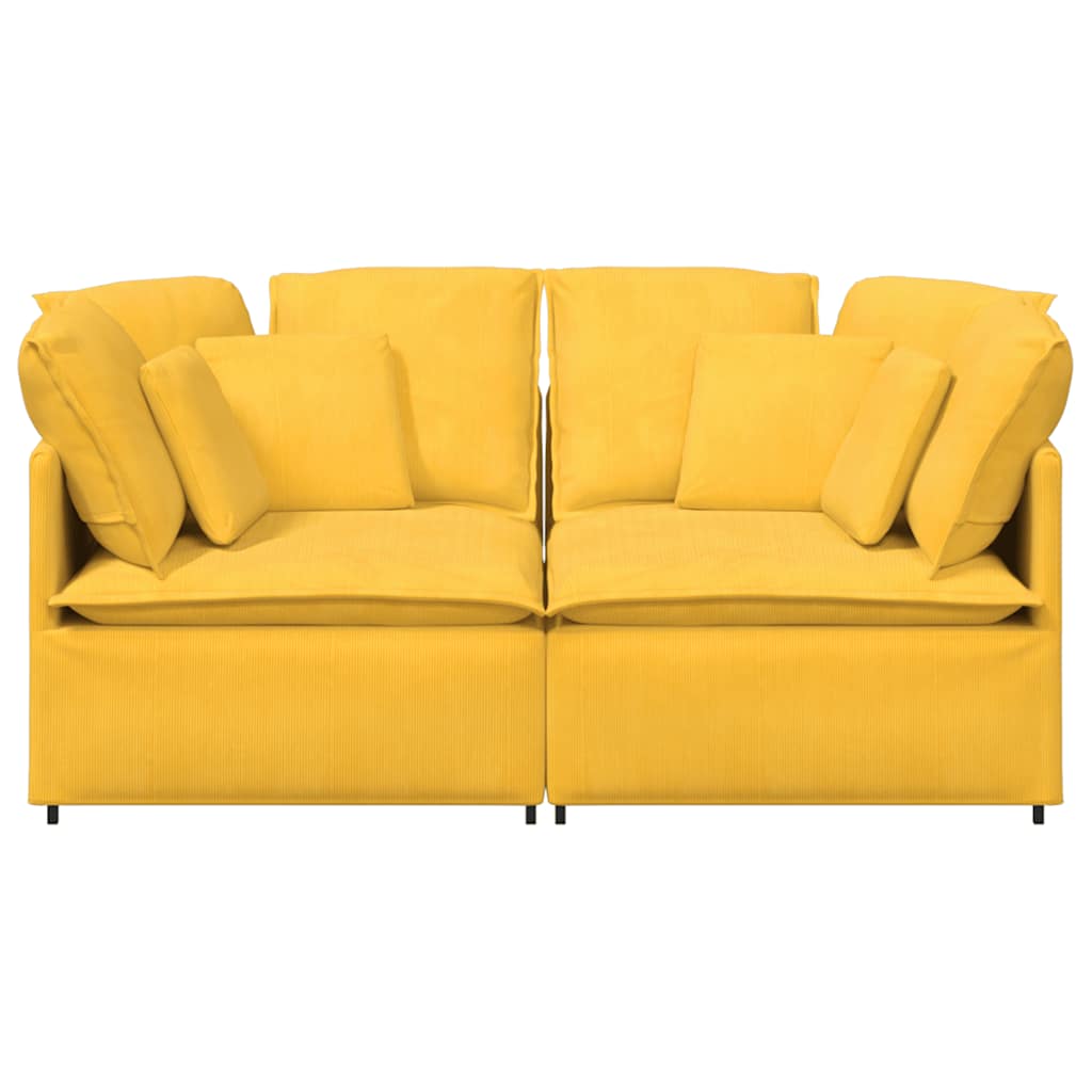 Canapé modulable avec coussins en velours côtelé jaune clair
