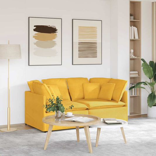 Canapé modulable avec coussins en velours côtelé jaune clair
