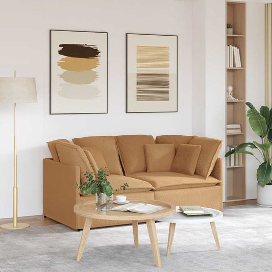 Canapé modulable avec coussins en tissu aspect laine d'agneau beige