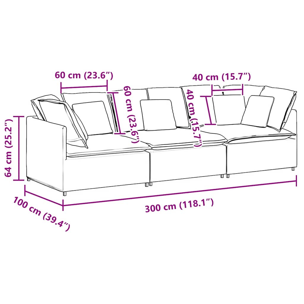 Modulares Sofa mit Kissen Stoff Hellgrau