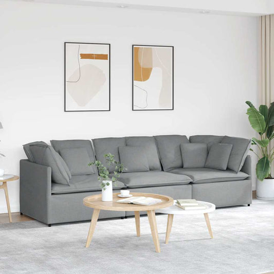 Canapé modulable avec coussins en tissu gris clair