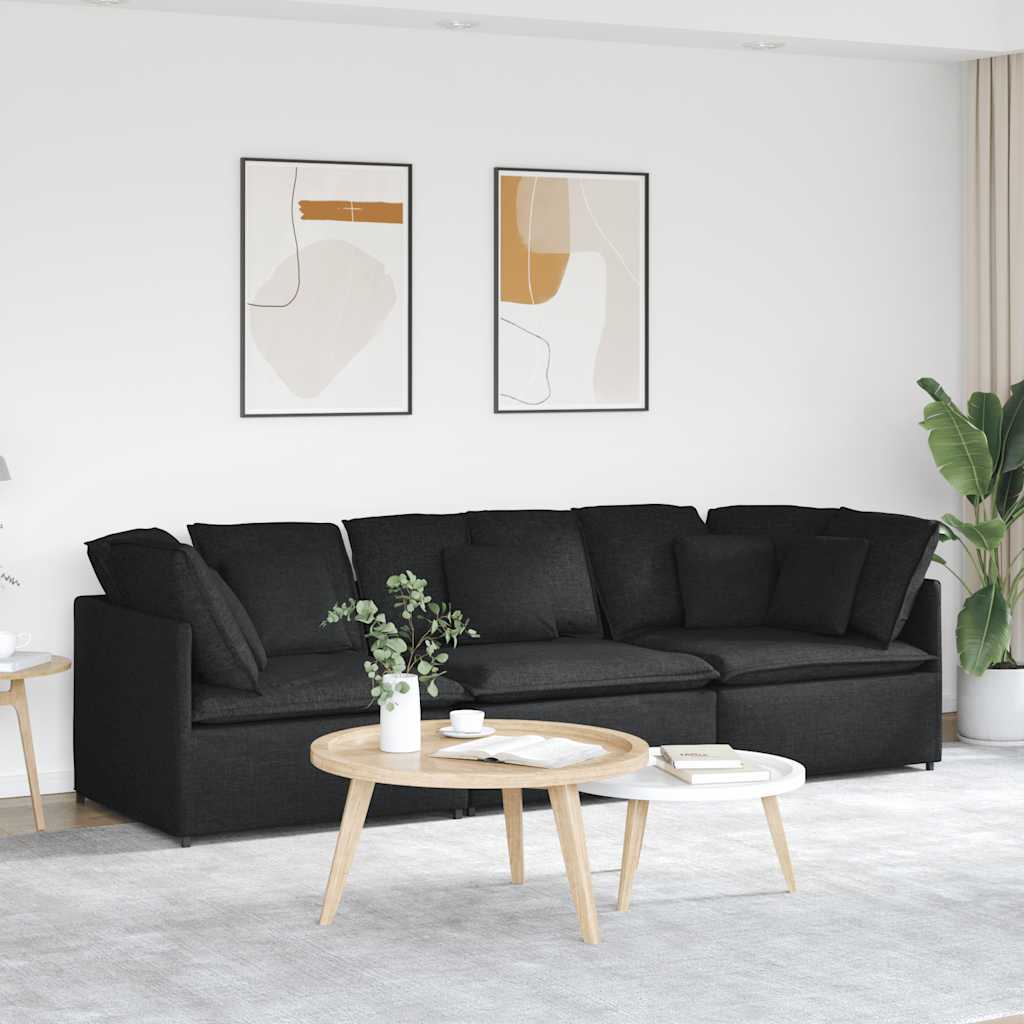 Modular sofa with cushions fabric black