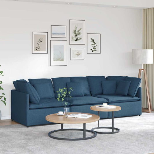 Modulares Sofa mit Kissen Stoff Blau