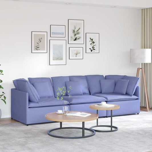 Canapé modulable avec coussins en tissu bleu denim
