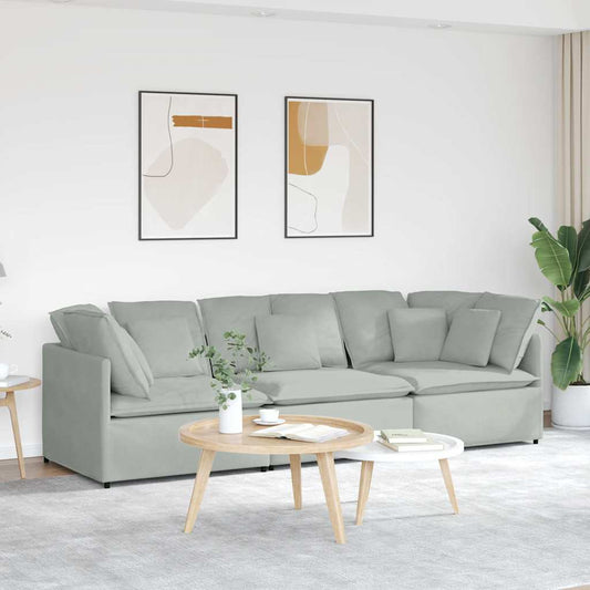 Modular sofa with cushions velvet light grey