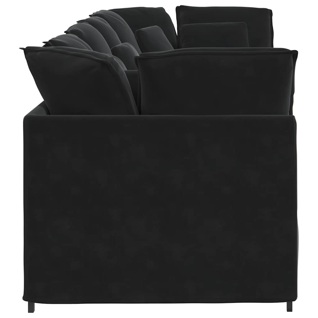Modulares Sofa mit Kissen Samt Schwarz
