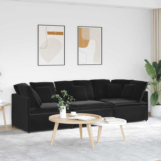 Modulares Sofa mit Kissen Samt Schwarz