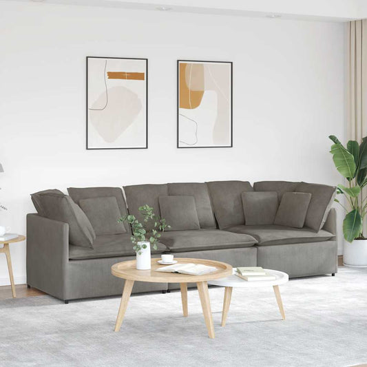 Canapé modulable avec coussins en velours côtelé gris clair