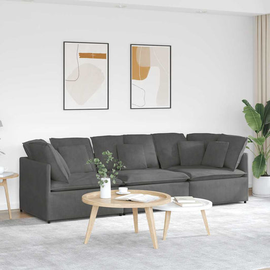 Canapé modulable avec coussins en velours côtelé gris foncé
