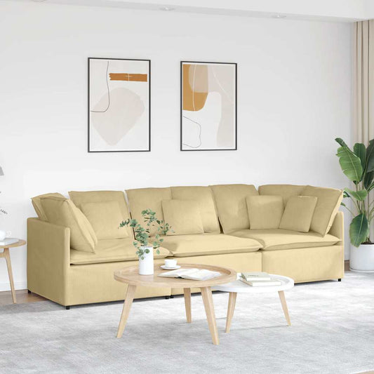 Canapé modulable avec coussins en tissu velours côtelé vert clair gris