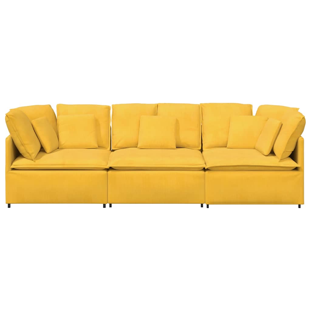 Canapé modulable avec coussins en velours côtelé jaune clair