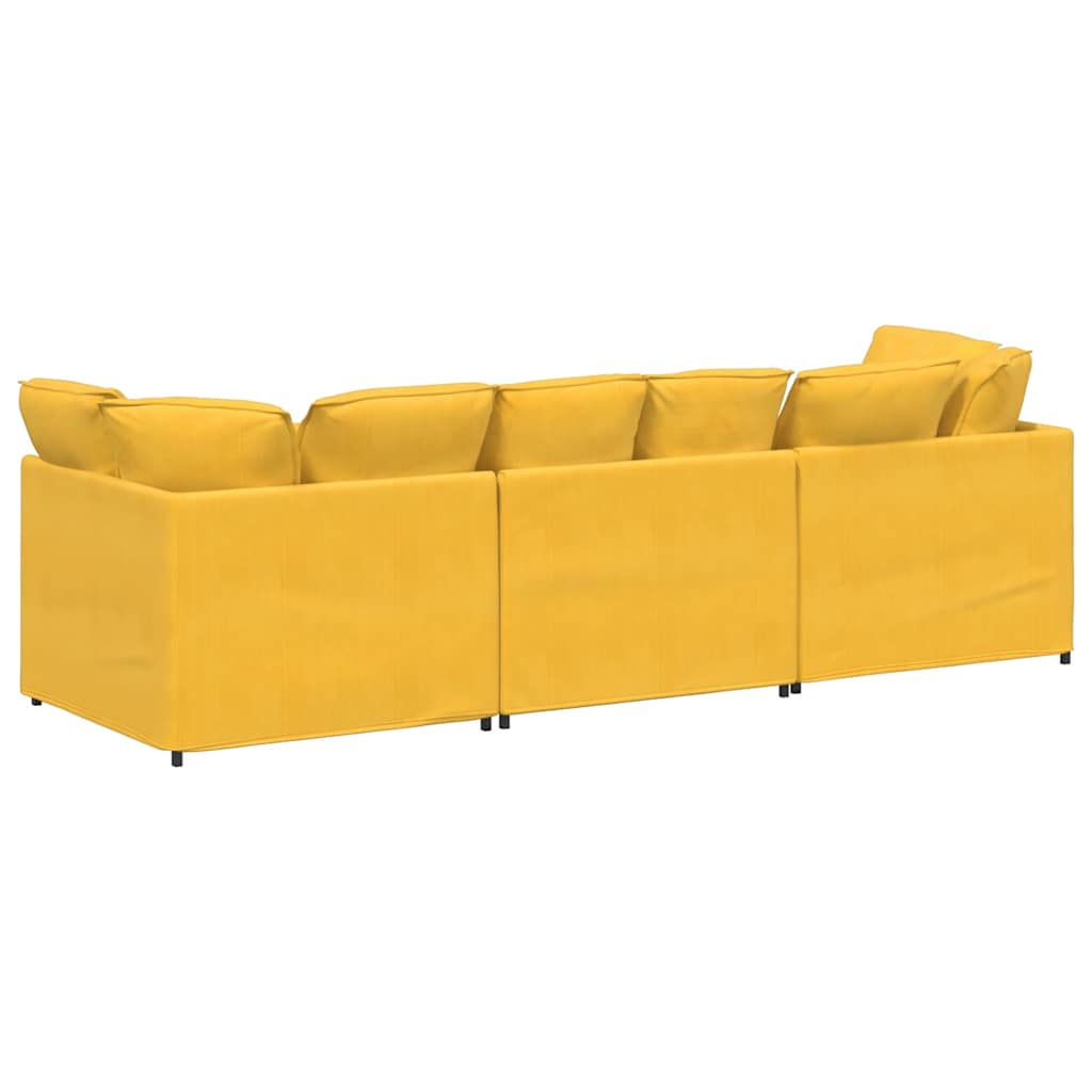 Canapé modulable avec coussins en velours côtelé jaune clair