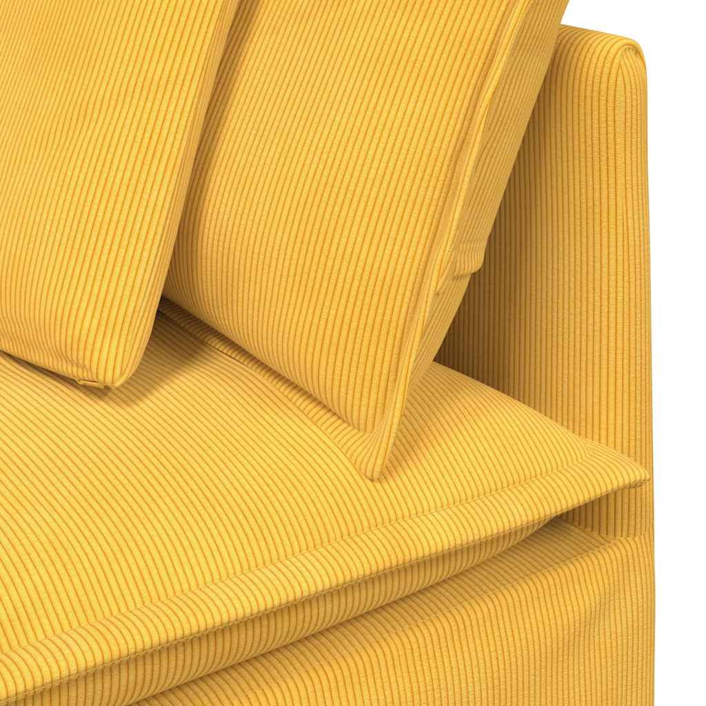 Canapé modulable avec coussins en velours côtelé jaune clair
