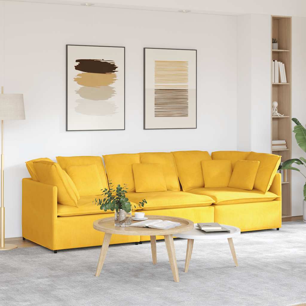 Canapé modulable avec coussins en velours côtelé jaune clair