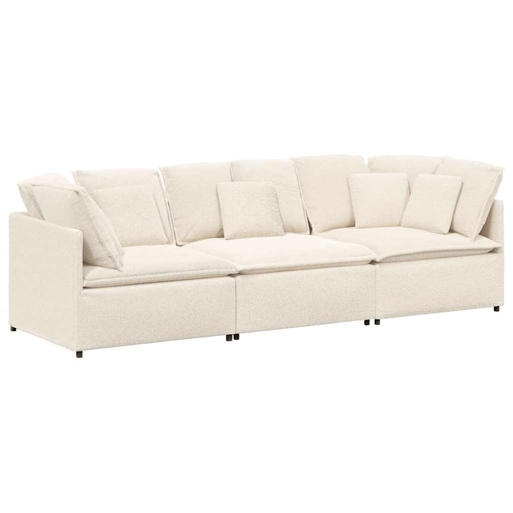 Modulares Sofa mit Kissen Stoff in Lammwolloptik Creme