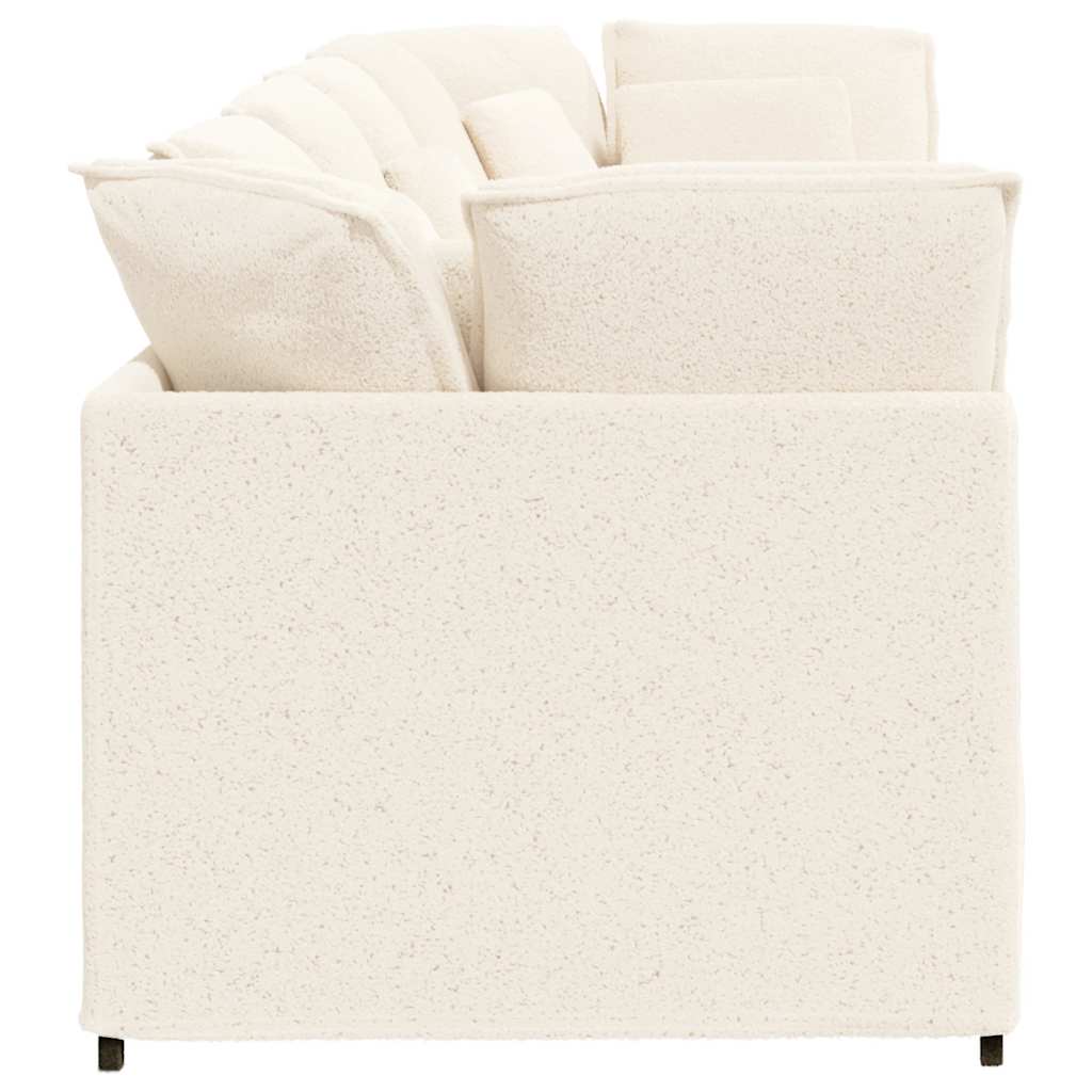 Modulares Sofa mit Kissen Stoff in Lammwolloptik Creme