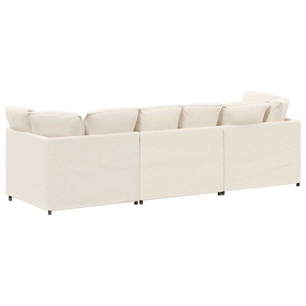 Modulares Sofa mit Kissen Stoff in Lammwolloptik Creme