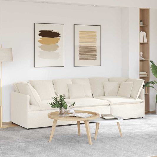 Modulares Sofa mit Kissen Stoff in Lammwolloptik Creme