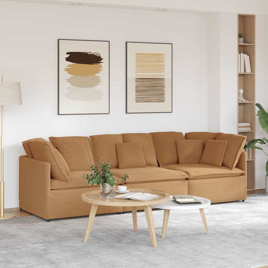 Canapé modulable avec coussins en tissu aspect laine d'agneau beige
