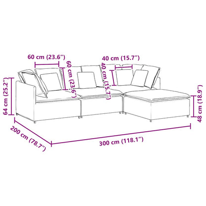 Modulares Sofa mit Fußhocker Kissen Stoff Hellgrau