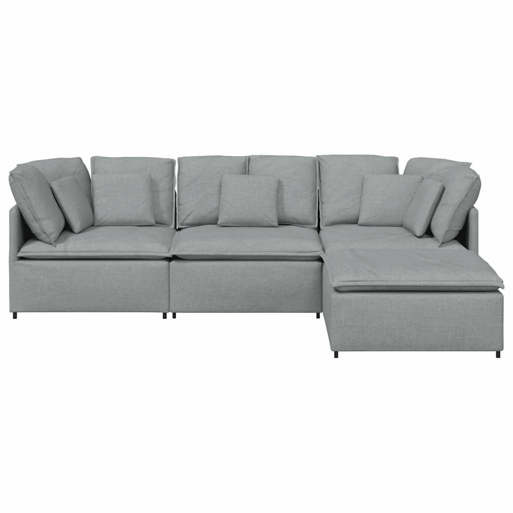 Modulares Sofa mit Fußhocker Kissen Stoff Hellgrau