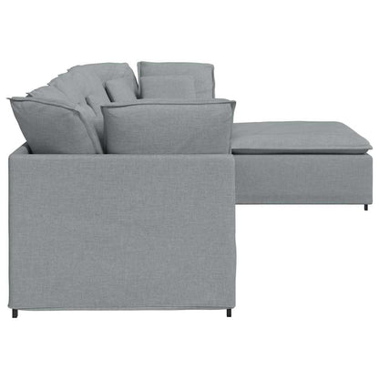 Modulares Sofa mit Fußhocker Kissen Stoff Hellgrau