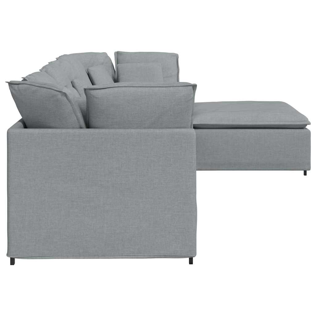 Modulares Sofa mit Fußhocker Kissen Stoff Hellgrau