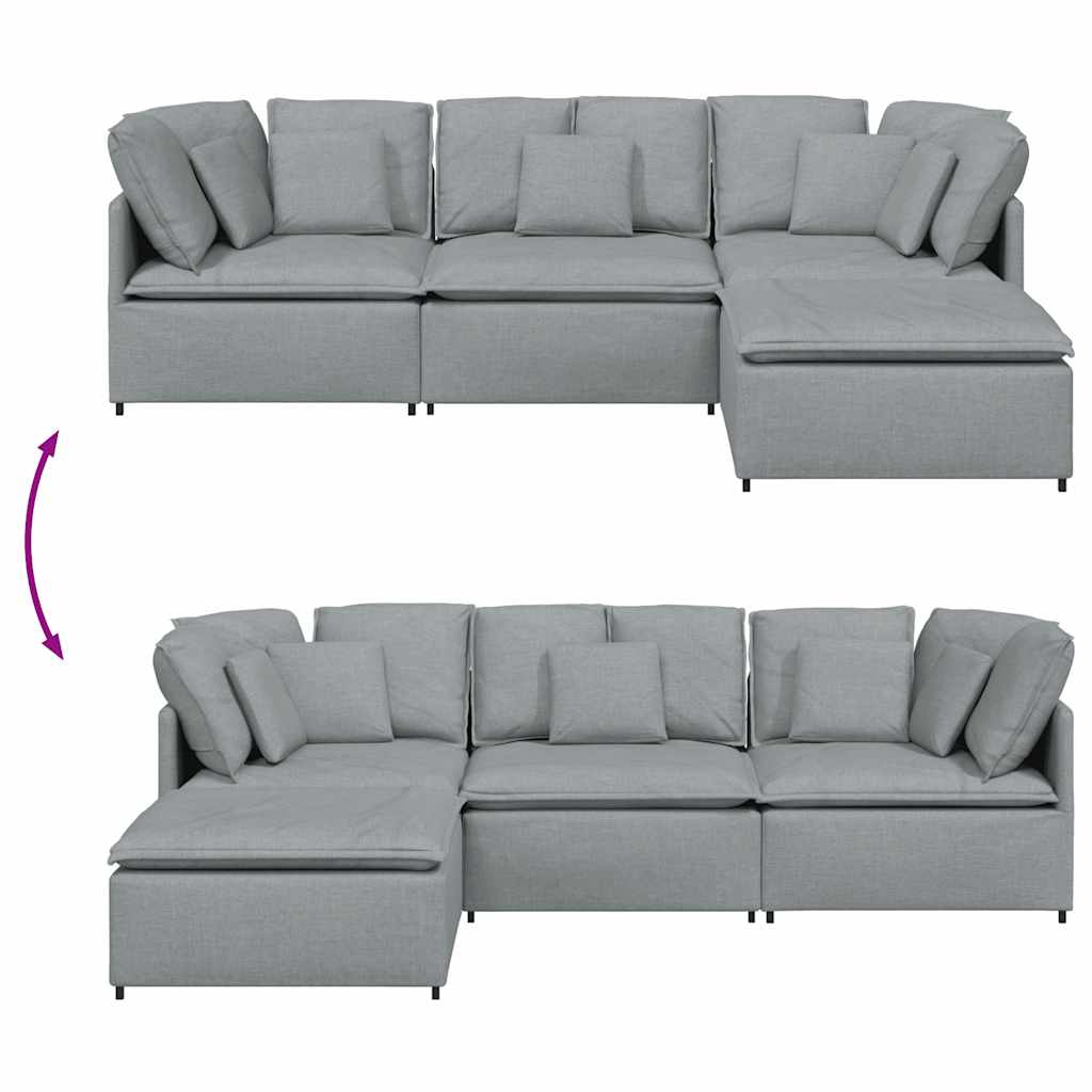 Modulares Sofa mit Fußhocker Kissen Stoff Hellgrau