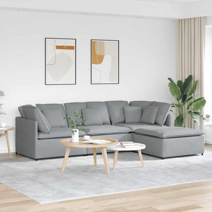 Modulares Sofa mit Fußhocker Kissen Stoff Hellgrau