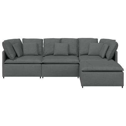 Modulares Sofa mit Fußhocker Kissen Stoff Dunkelgrau