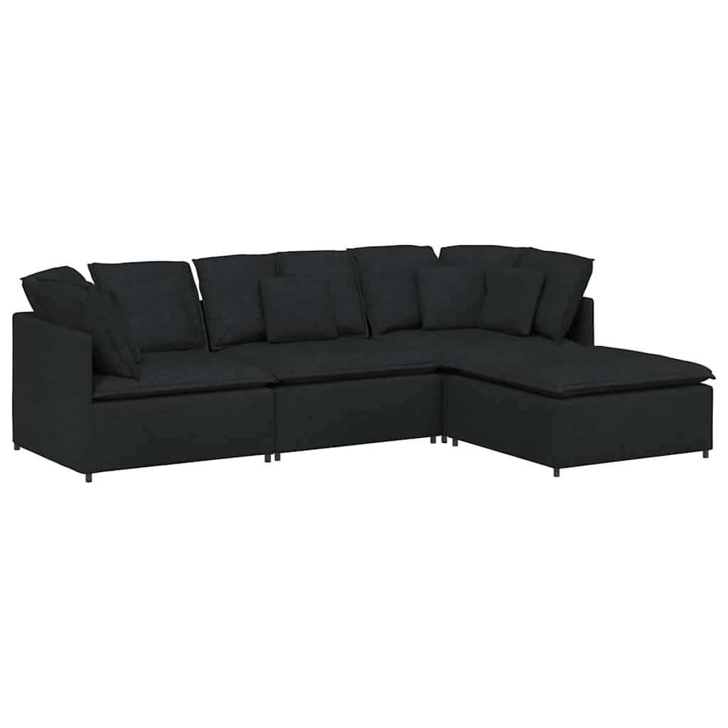 Modulares Sofa mit Fußhocker Kissen Stoff Schwarz
