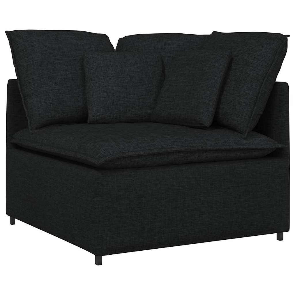 Modulares Sofa mit Fußhocker Kissen Stoff Schwarz