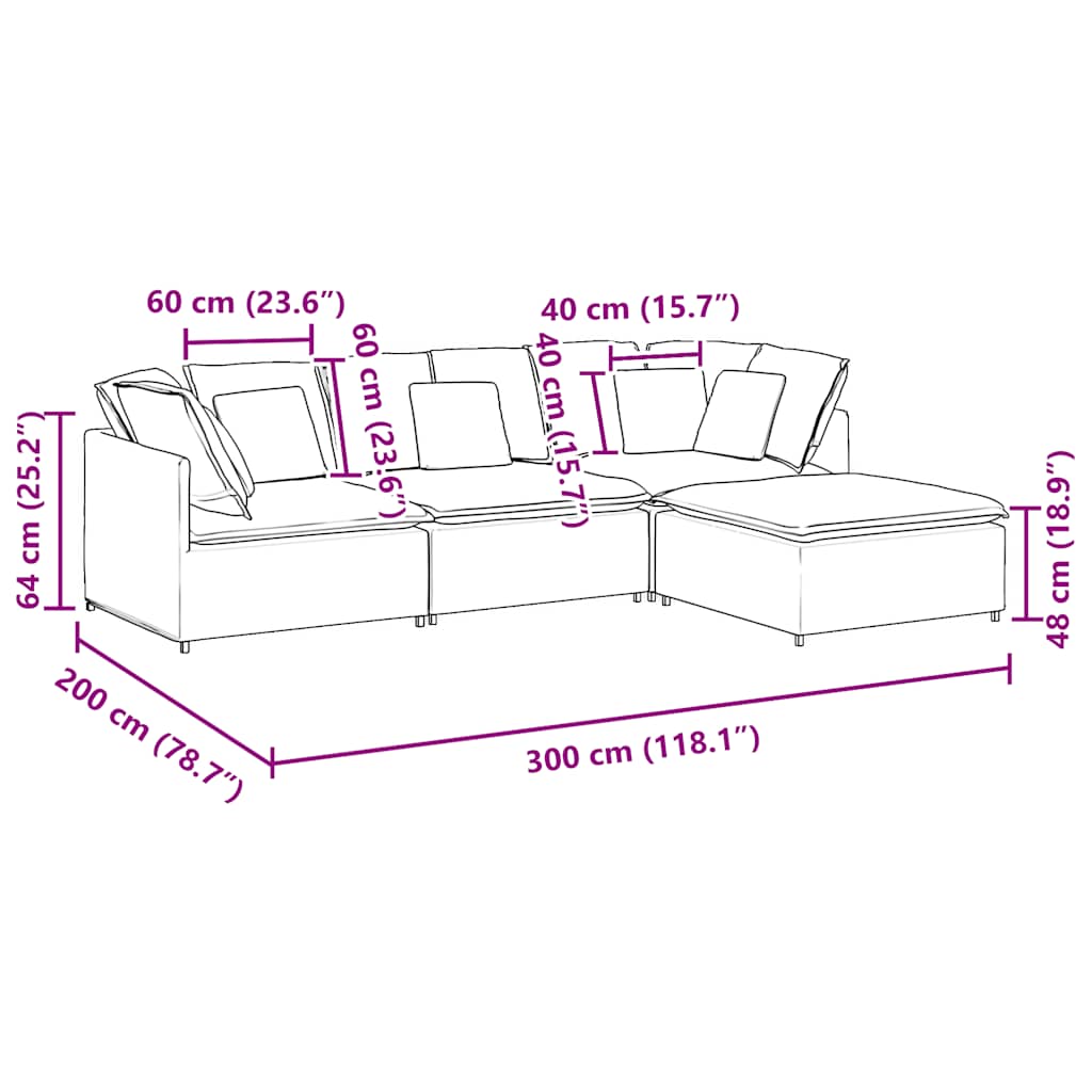 Modulares Sofa mit Fußhocker Kissen Stoff Schwarz
